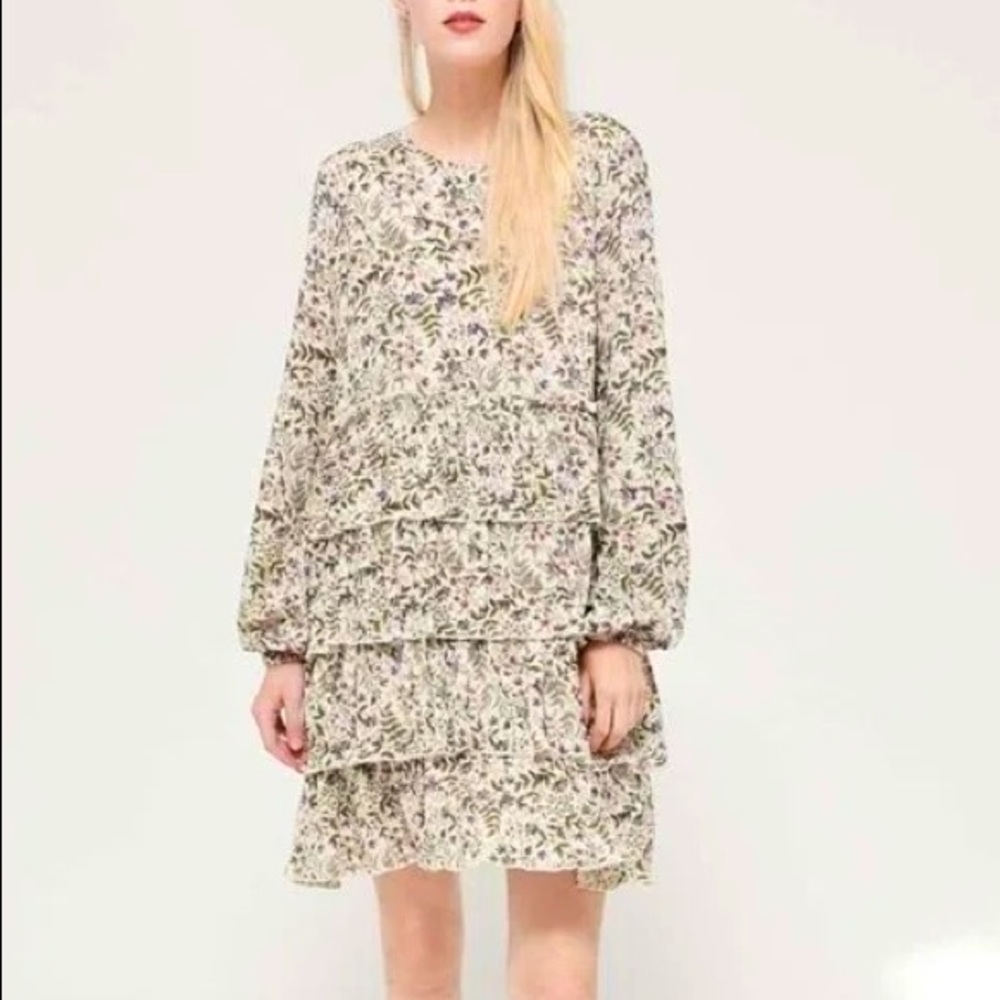Urban Outfitters Long Sleeve Floral Tiered Boho Peasant Mini Dress